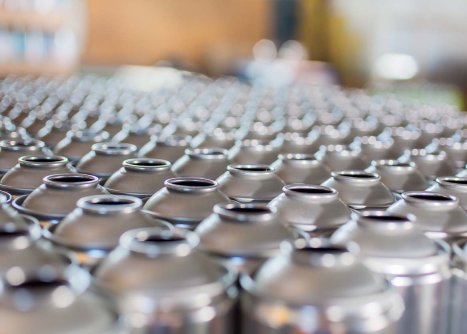 Hundreds of metal cans prepared for filling.